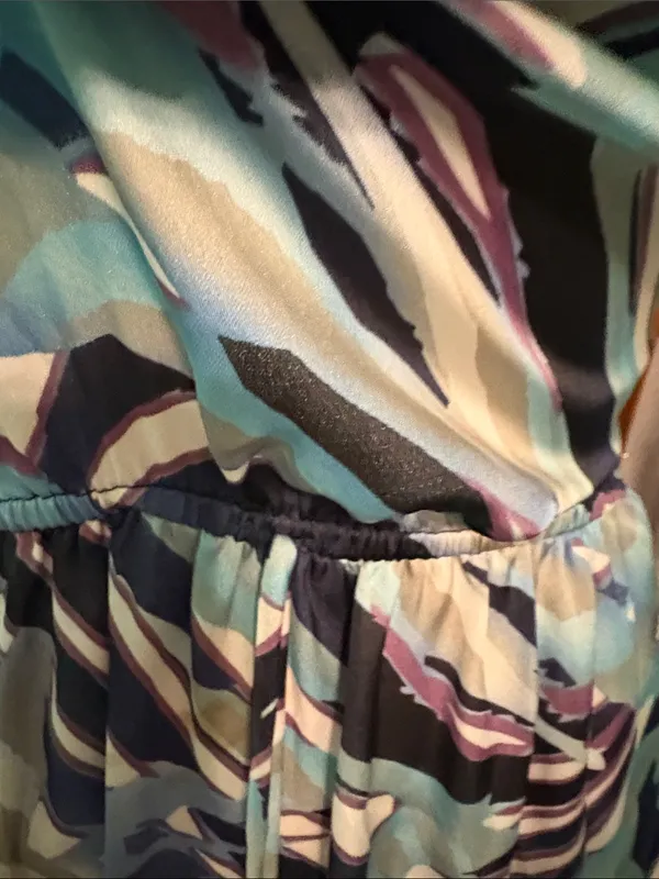 Strapless Aqua & Navy Print Maxi Dress with POCKETS! - Image 3