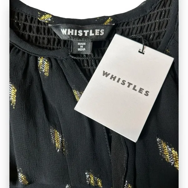 WHISTLES Metallic Dobby Ruffle Long Sleeve Blouse black‎ gold sheer Size 8 - Image 3