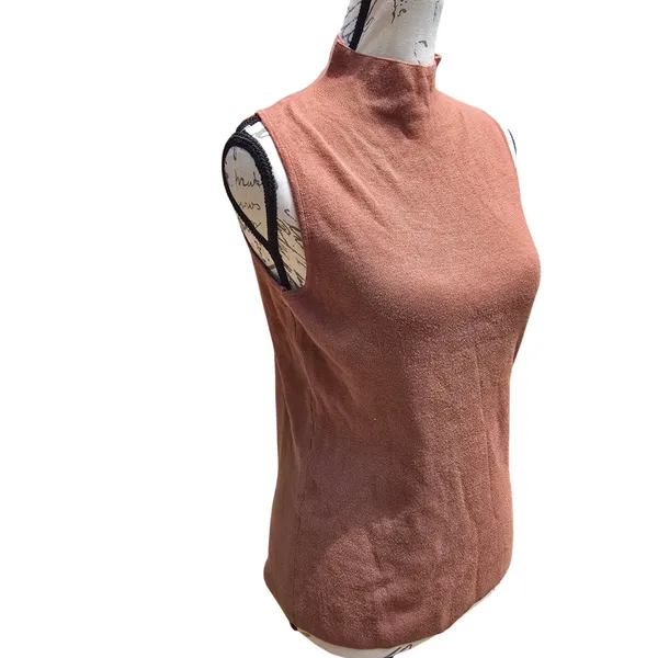 Tahari NWT Womens Mock Neck‎ Sleeveless Knit Sweater Top Hazelnut Brown Medium - Image 3