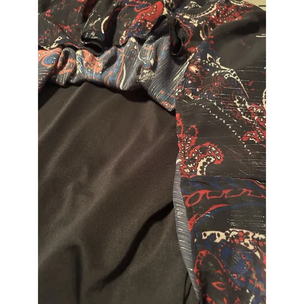 REBA | Black Paisley Print Midi Dress Sheer Sleeves Metallic Detail | Size L - Image 9