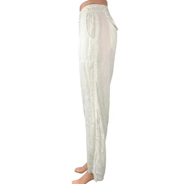 Banana Republic Women's White Linen Mid Rise Straight Wide Leg Trousers Pants 8 - Image 2