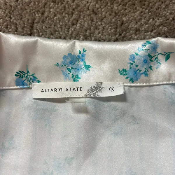 Altar’d State Ditzy Floral Blue Satin Pajama Set Striped Size Small and XS - Image 5