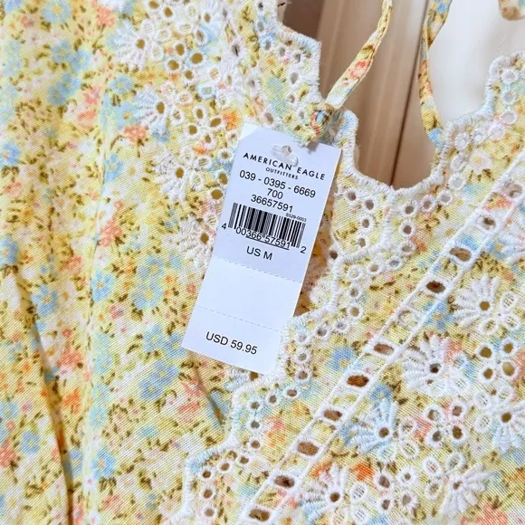 American Eagle Yellow Ruffle Dress Kentucky Derby Garden Party Floral M - Image 9