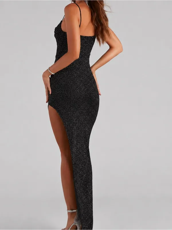 Windsor Lola Formal High Slit Glitzy Glitter Dress Black Size Medium - Image 3