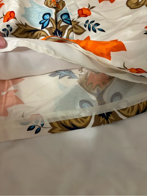 Talbots Bare Silk Floral A-Line Skirt Orange Blue Size 4 Belted - Image 6