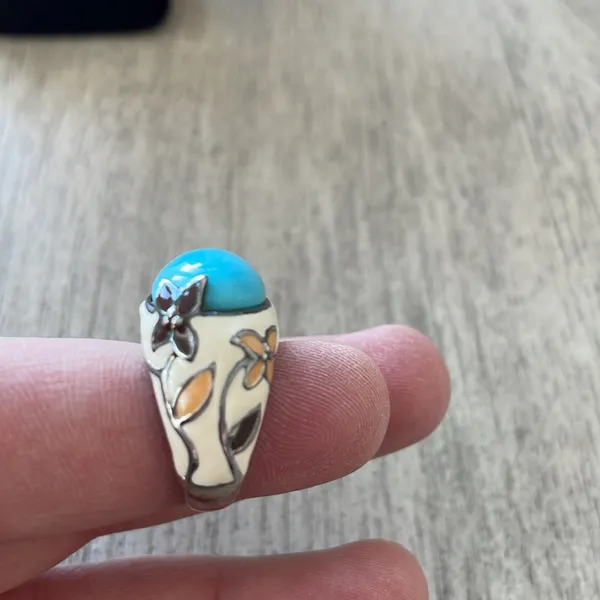 David Sigal Sterling Silver Enamel ring Blue Size 6 - Image 8