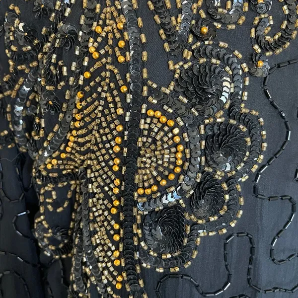 Vintage Black & Gold Silk Beadwork Cocktail Dress Open Back 80s Evening Party - Image 10