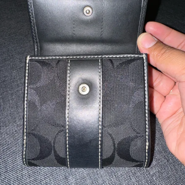 Coach Double Snap Wallet Black Canvas‎ Leather C - Image 7