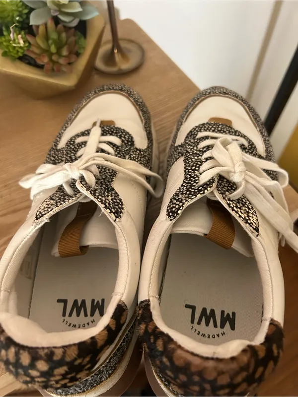 Madewell Kickoff Trainer Sneakers Olive Grove Multi Leather‎ Spots White Tan 9 - Image 6