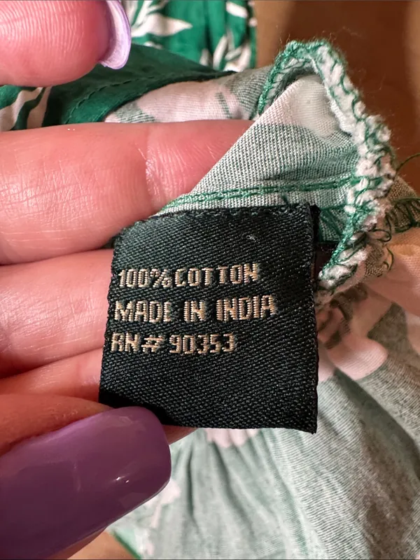 Meadow Rhodes Green White Tropical Leaf Cotton Midi Dress Size Small - Image 7