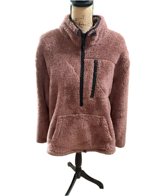 PINK Victoria's Secret Sherpa Teddy Half Zip Pullover Jacket In Rose Size XL - Image 3