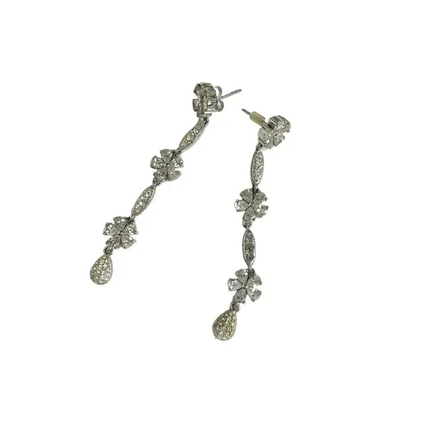 Longleaf Sparkle Floral Formal Dangle Earrings‎ Stoned Silver - Image 2