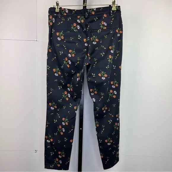 H&M Cigarette Trousers Floral Pants Womens 12 Black Stretch Slim Straight Ankle - Image 2
