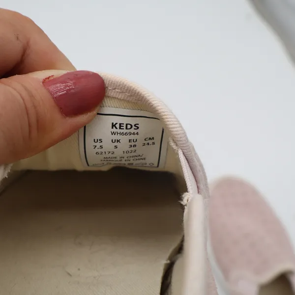Keds Sneakers Womens 7.5 Pink Suede Eyelet Slip On Good - Image 6