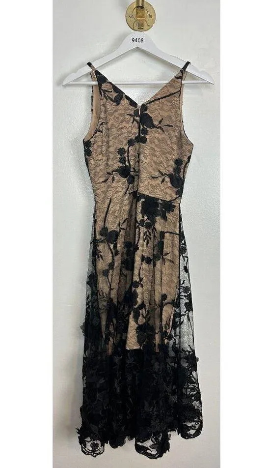 DRESS THE POPULATION Audrey Embroidered Fit & Flare Dress Black/Nude Size Small - Image 8