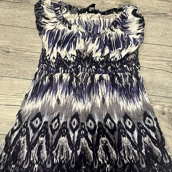 Just Love Womens Medium Blue Black White and Grey Mini Dress Flowy Short Sleeves - Image 2