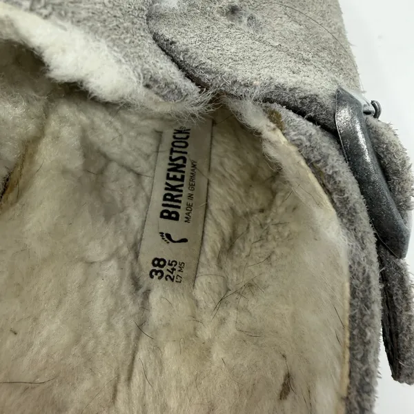 Birkenstock Boston Shearling Clogs Stone Coin Gray Suede Women Size 38 - Image 4