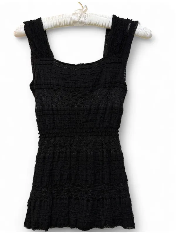 Y2K Max Studio Women’s Black Lace Tiered Ruffle Sleeveless Babydoll Top Shirt S - Image 11