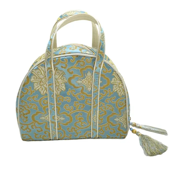 Vtg 60s Baby Blue Gold Chinoiserie Vanity Case 3pc Cosmetic Travel Bag Set - Image 2