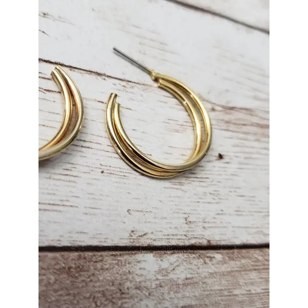 Vintage Earrings For Pierced Ears Gold Tone Double Hoop - Image 4