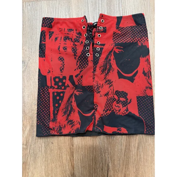 edikted Red Black Graphic Lace Up Mini Skirt missing lace vintage‎ - Image 2
