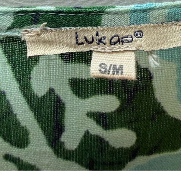 Lukap Paris Floral Cotton Maxi Dress Green Blue Smocked Puff Sleeve S/M Boho‎ - Image 3