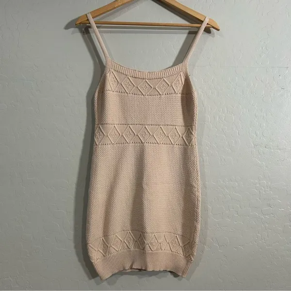 Hello Molly Knit Mini Dress Beige Cotton Bodycon Sweater Dress 6 Fitted Summer - Image 2