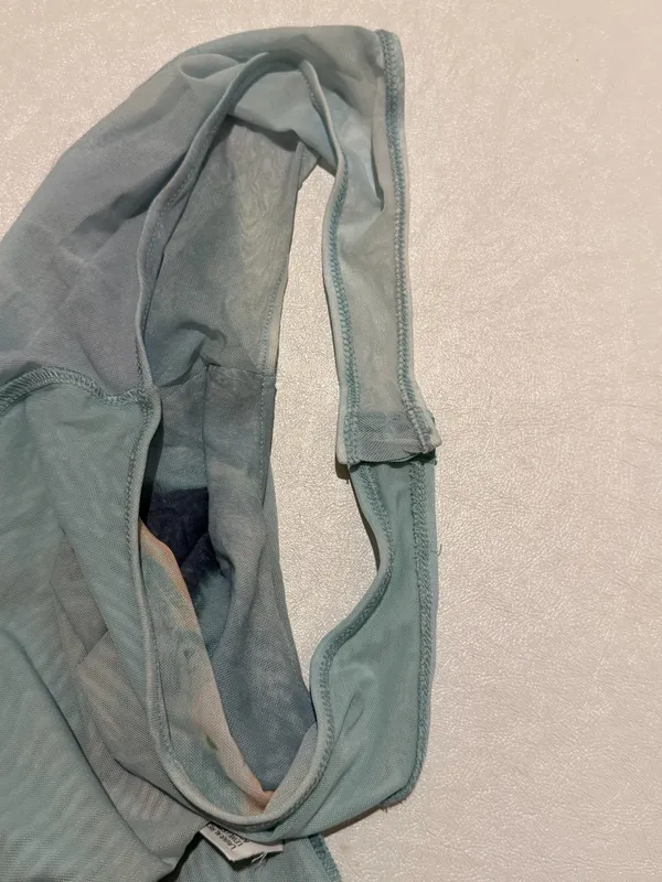 ZARA Sheer Mesh abstract seashell Bodysuit light blue strapless small - Image 10