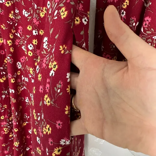 Stilletto's Size-L Dress Burgundy Mini Floral‎ Ballon Sleeves Pockets - Image 9