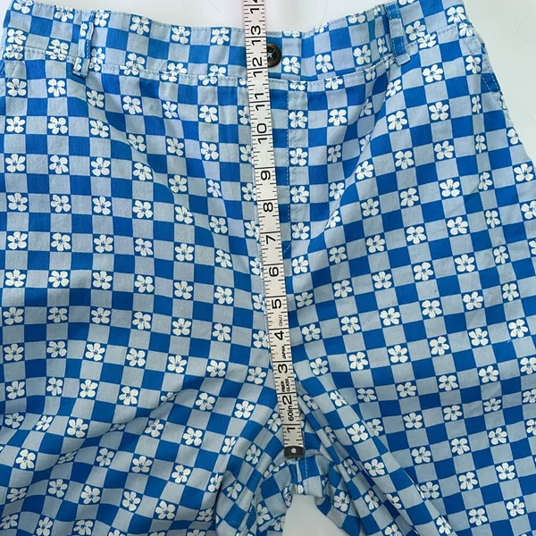Wild fable pull on wide leg high rise pants retro blue white check with flowers - Image 11