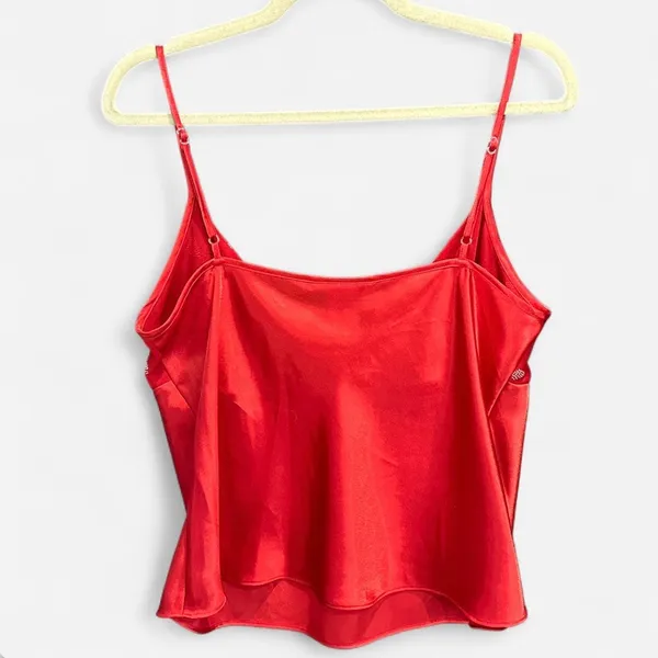 Y2K Red Heart Print Satin Camisole Crop Top Size Large Slip Tank - Image 4