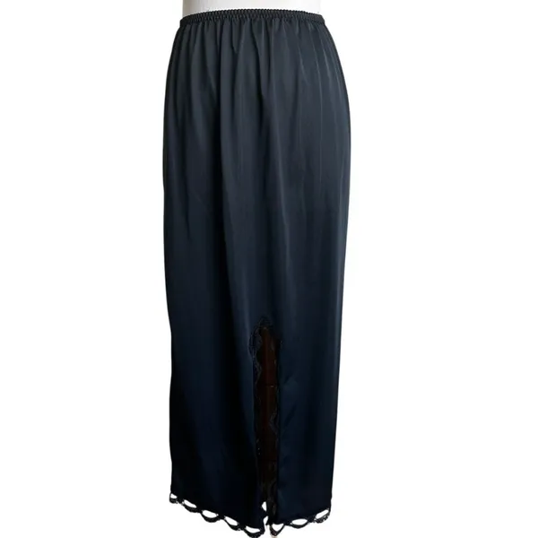 VTG 70s Maxi Half Split Slip M Lace‎ Trim Hem Romantic Goth Lace Coquette Fairy - Image 3