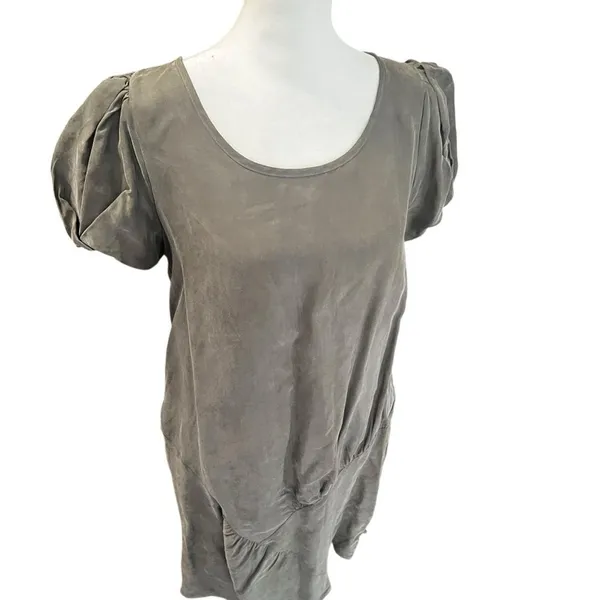 Marni 100% Silk Olive Green Ruched Puff Sleeve Shift Mini Dress M - Image 3