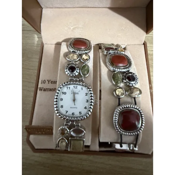 Vivian Woman's Watch & Matching Bracelet With Stone Gem Accents‎ New In Box READ - Image 5