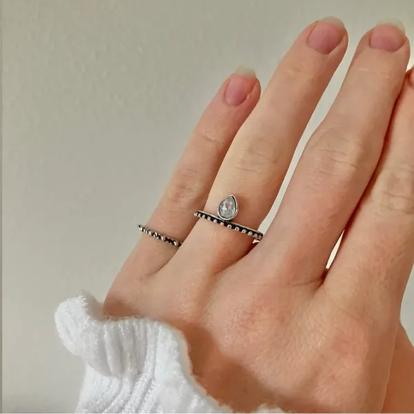 Crown Ring Pear Teardrop Bohemian Stacking Band Vintage “Tuilelaith” Silver Jewelry - Image 3