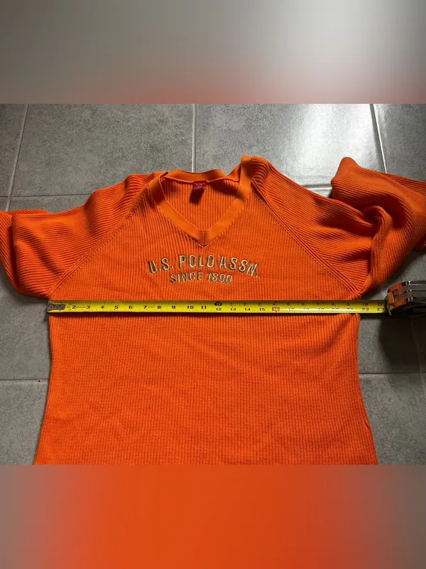 vintage embroidered U.S. Polo Assn. Bright Orange V-Neck Ribbed Knit Sweater - Image 3