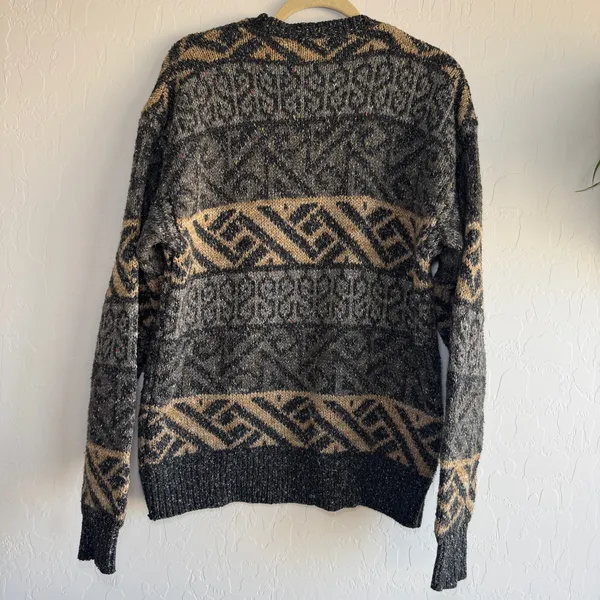 Peter England Sweater Mens Medium M Geometric Aztec Grandpa 90s Wool Blend VTG - Image 2