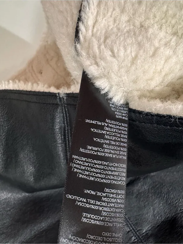 Free People‎ Sz Large Black Sherpa Travelers Reversible Leather Vest - Image 7