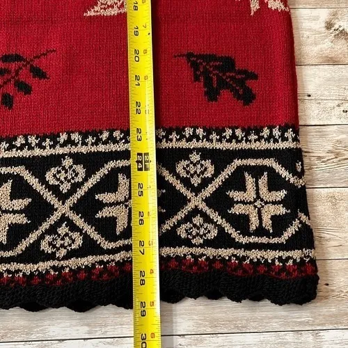 Vtg 90s Sweater‎ Womens Small Red Leaves Scalloped Hem USA Grandmacore Cabincore - Image 8