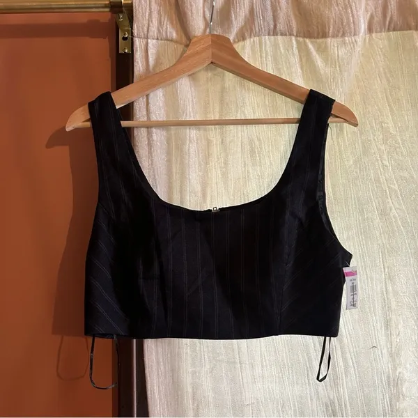 Avec‎ Les Filles Pinstripe Corset Top Tank Charcoal Black Sleeveless NWT Size M - Image 2