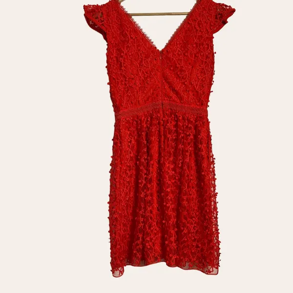 Reiss Abrianna Red Lace V-Neck Cap Sleeve Cocktail Dress Size 4 - Image 7