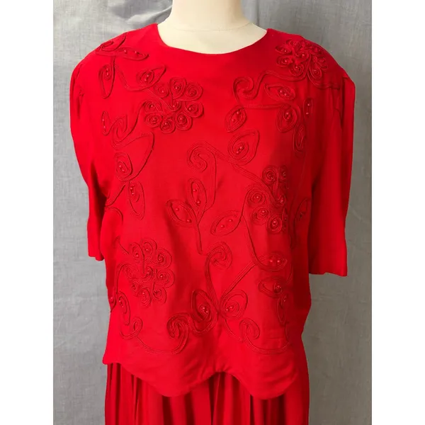 Vintage Karin Stevens Red‎ Beaded Overlay Maxi Dress 80s 90s - Image 2