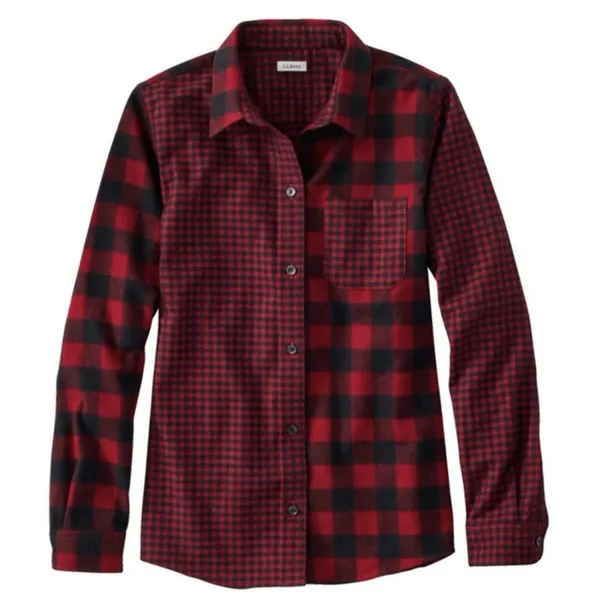 LL Bean Red/Black Scotch Plaid Cotton Flannel Button Shirt Relaxed Fit LARGE - Image 12