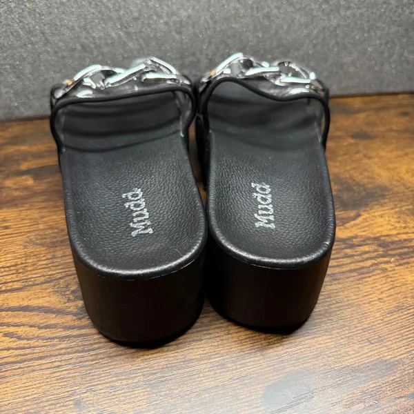 Chunky Platform Slides Black Clear Strap Silver Chain Sandals‎ Y2K Streetwear - Image 4