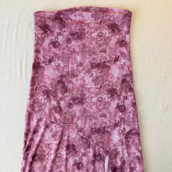Full Tilt Fairycore Tube Maxi Dress Womens XL Pink Floral Strapless Slit Y2K - Image 5