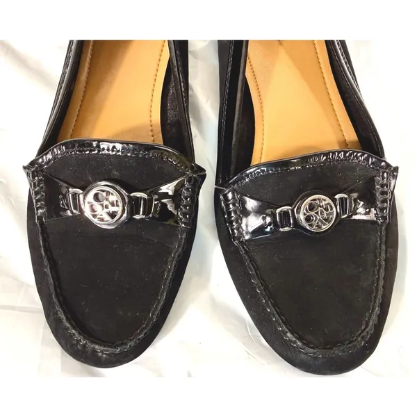 Coach Fonda A2934 Loafers 10B Black Suede Patent Leather Logo Driving Loafers - Image 2
