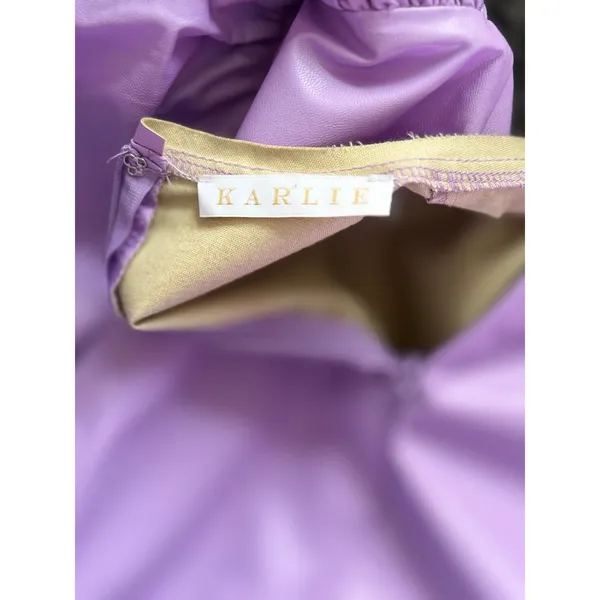 Karlie Lavender Faux Leather Puff Sleeve Top Medium Vegan Leather Blouse - Image 5