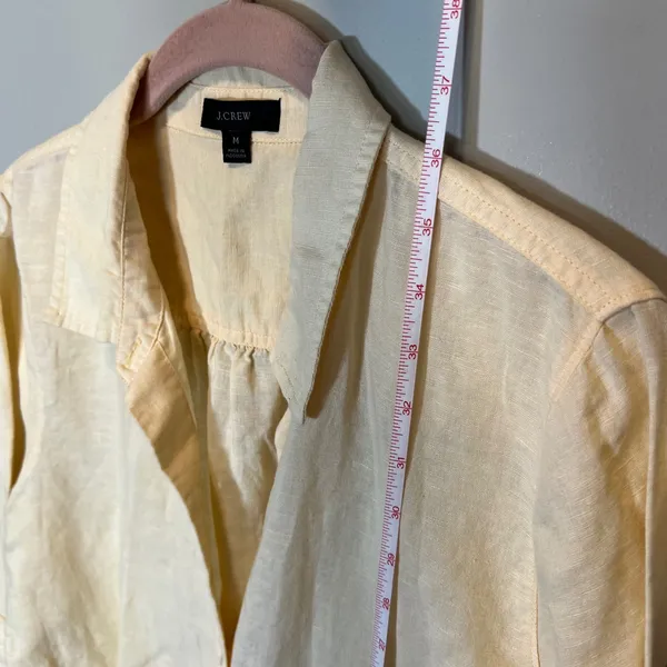 J. Crew Linen Cotton Blend Button Down Beach Shirt Dress Pale Yellow Women's M - Image 11