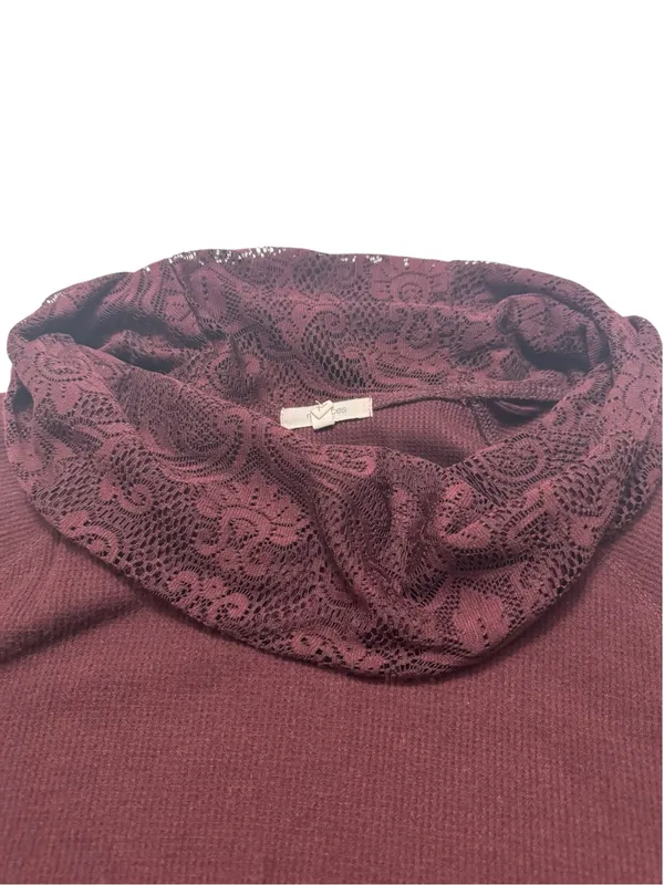 Maurices Lace-Trim Cowl Neck Tunic - Burgundy - Image 7