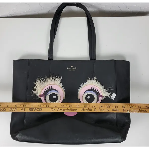 Kate Spade Womens Shoulder Bag Black Monster Eyes Hallie 100% Cow Leather Tote - Image 4